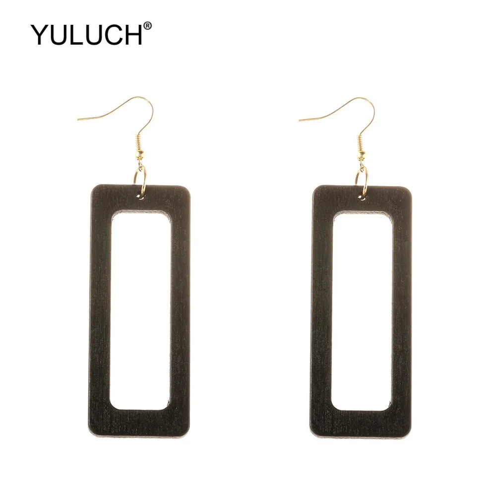 YULUCH 2019 Деревянные Черные прямоугольные полые модные Висячие серьги для люстры