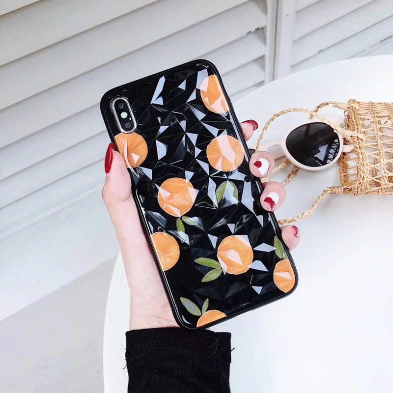 Fashion Diamond Texture Phone Cases For iphone X XR XS MAX 6 6S 7 8 Plus Orange Peach Pattern TPU Soft Back Cover Case Coque (5)