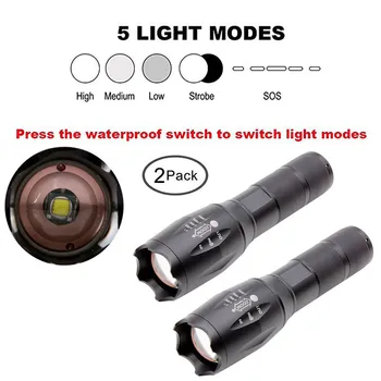 

2pcs Led Flashlight 18650 Zoomable T6 Waterproof Torch Flashlight With 5 Light Modes Linterna Led Zaklamp Lanterna Led 40JUN25