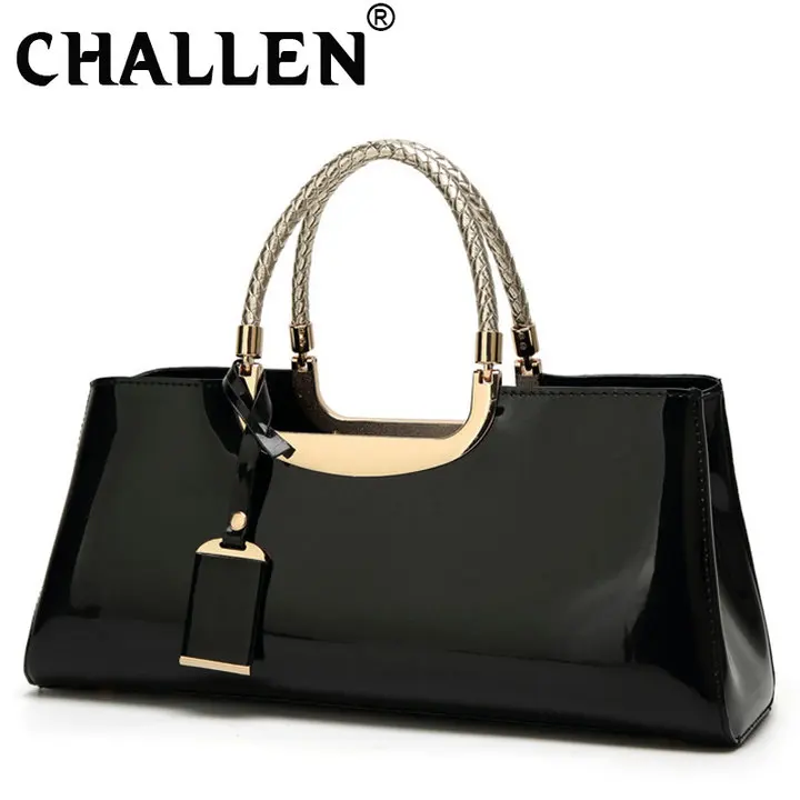 Роскошная классическая дизайнерская лакированная кожа модная простая дикая сумка через плечо женская сумка B44-11 - Color: Black