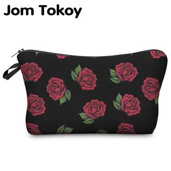 

Jom Tokoy cosmetic organizer bag Red Roses Black 3D printing Cosmetic Bag Fashion Women Brand makeup bag
