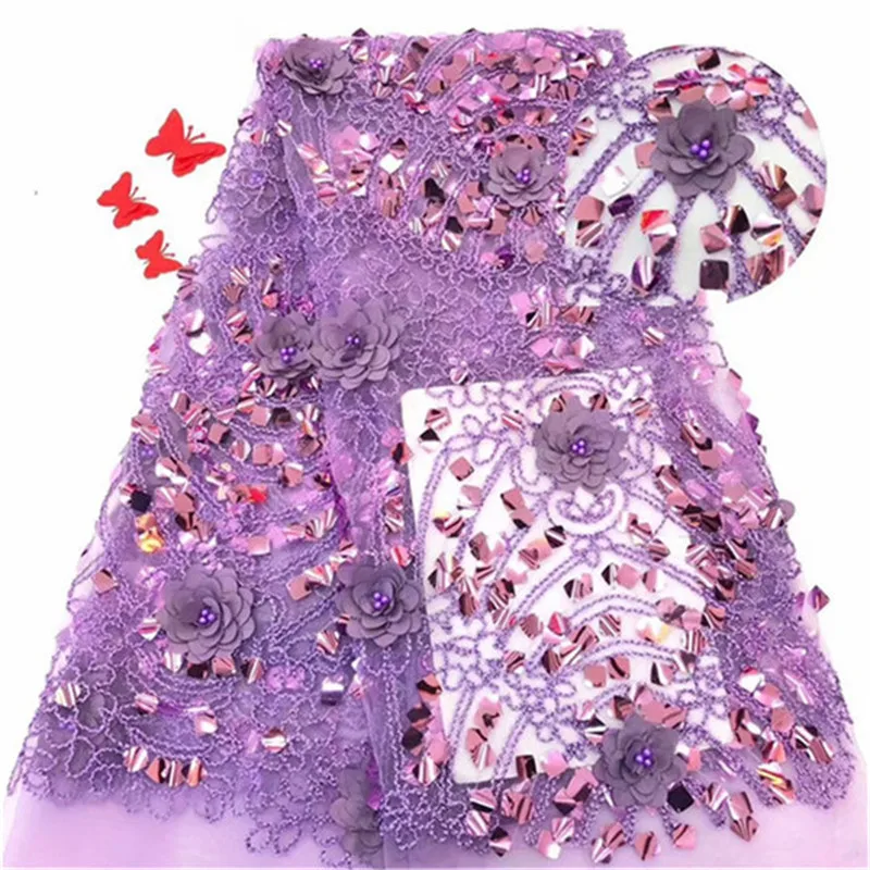 

Purplecolor High Quality Nigerian 3D Wedding Lace Fabric Latest African Laces 2019 French Net Lace Fabric With Sequins for Dress