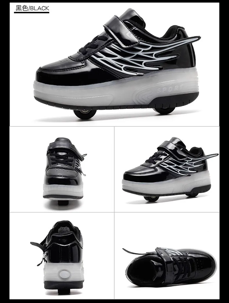 Белый Черный usb зарядка Мода для мальчиков и девочек жидкокристаллический световой ролик скейт обувь для детей Детские кроссовки с колесиками два колеса