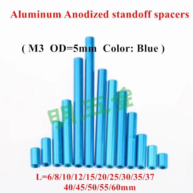 

10pcs M3 Aluminum Rods M3*6/8/10/12/15/20/25/30/40/50mm Aluminum Alloy round standoff spacer Spacing screws RC Parts D=5mm Blue