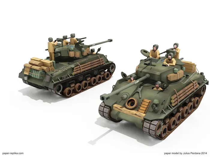 1:30 Шерман M4A3E8 Танк военное оружие 3D бумажная модель