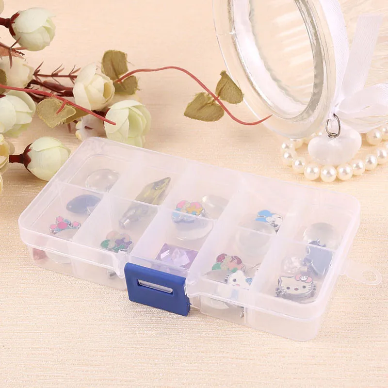 

10 Slots Adjustable Transparent Jewelry Storage Box Ring Earring Drug Pill Beads Portable Plastic Organizer Case Travel 0.779