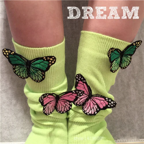 10 цветов. Шикарные женские хлопковые Флуоресцентные 3D носки с бабочками в стиле Харадзюку. Женские носки для девочек. Носки ярких цветов - Цвет: as pic