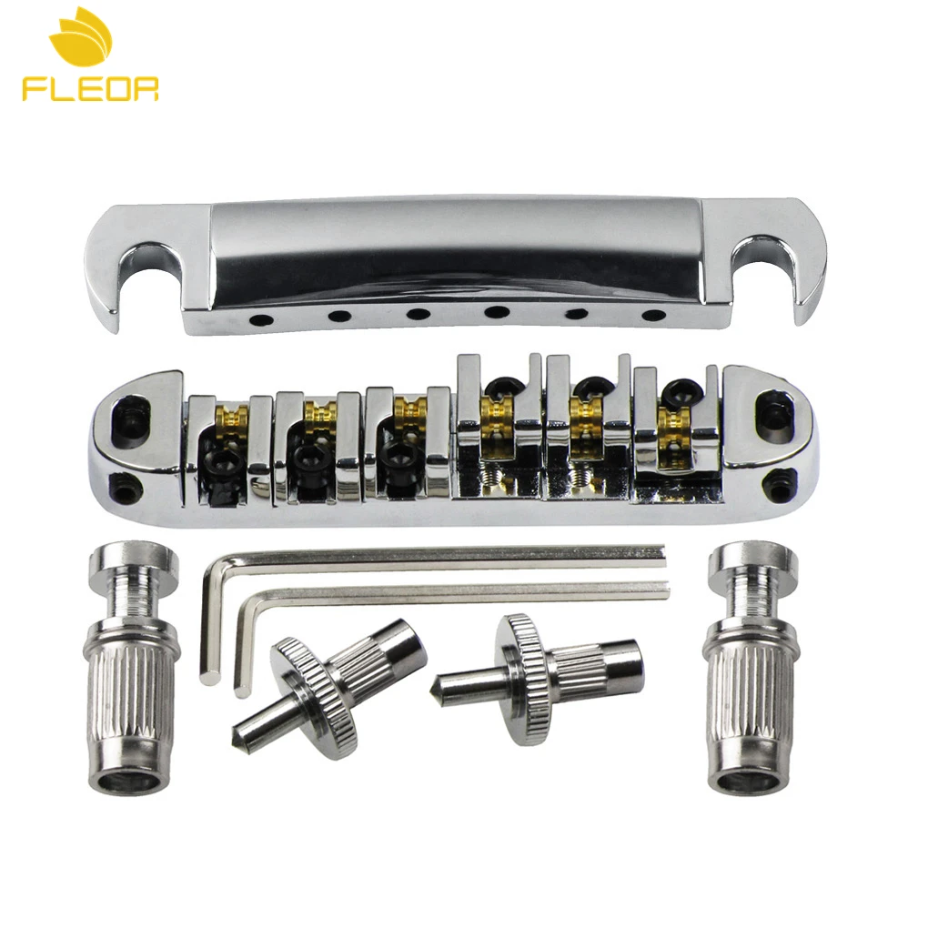 

FLEOR Set of Zinc Alloy Roller Saddle Tune-O-Matic Electric Guitar Bridge & Tailpiece Chrome for LP Guitar Accessories Parts