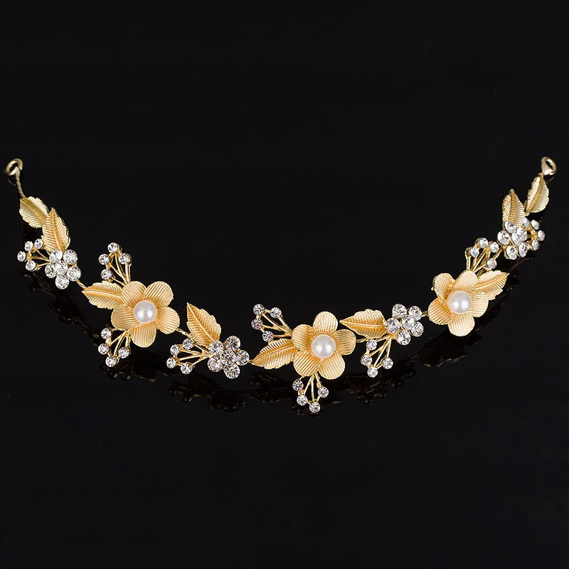 Wedding Bridal Hair Accessories Royal Tiara Silver Plated and Gold Color Metal Leaf Flower Crystal Hair Vine Tiara (4)