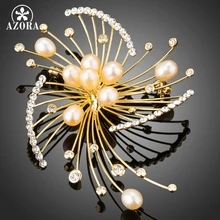 Azora diseño botón de fuegos artificiales en forma de perla de material sintético con pequeños bufanda broches de cristal austriaco de oro joyería tp0046
