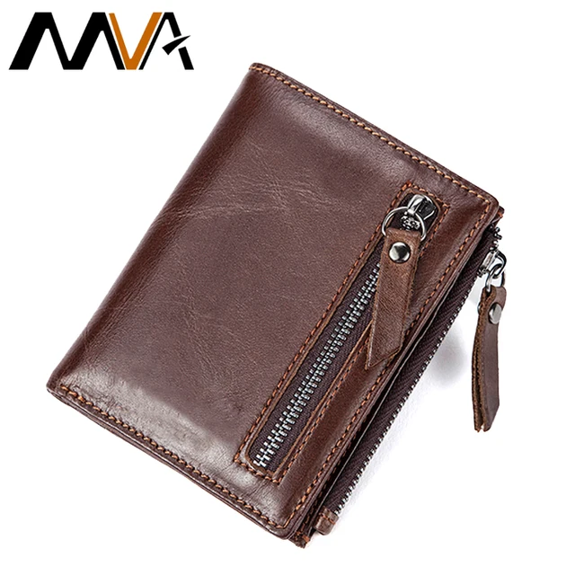 MVA Men Wallets Genuine Leather Wallet for Credit Card Holder Zip Small