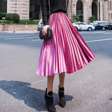 Золотая Бархатная плиссированная юбка Женская эластичная талия элегантные женские юбки мода плюс Размер Женская длинная юбка