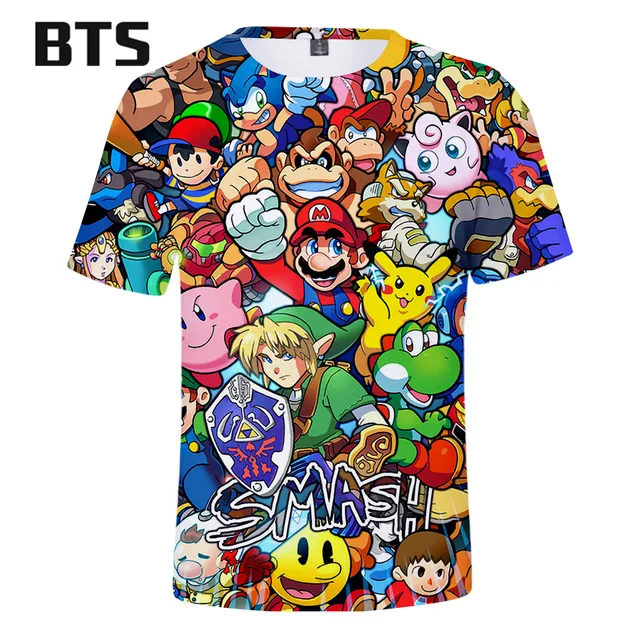 BTS 2018 Summer 3D Mario Harajuku T-shirts Men/Women Clothes Short Sleeve TShirt  Classic Design Tops Tees Plus Size Q0808-Q0817