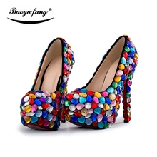 Big Multicolor Crystal Wedding shoes Bride platform shoes women fashion Party dress shoes woman high heels shoes