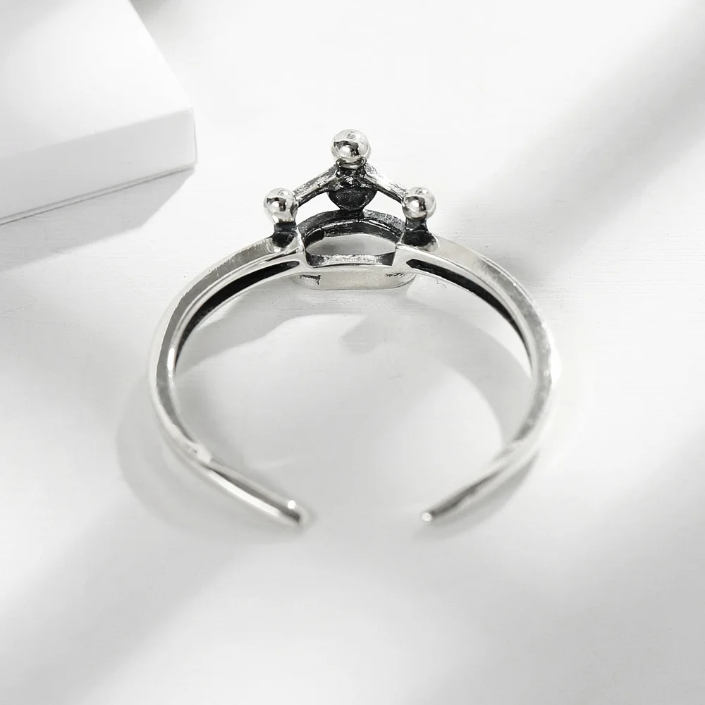crown open ring 100% Sterling 925 silver Jewelry Vintage Adjustable rings for women gift