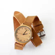 Newest Fashion Womens Leather Bamboo Wooden Watches With Long Geunine Leather Watchbands Best Gifts For Girl Friends