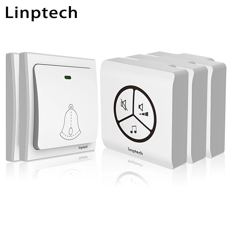 Linptech Linbell G1 Электронный беспроводной дверной звонок без аккумулятора 433 МГц дома глухих подсветка дверного звонка EU/US/UK Разъем 2 кнопки, 3 приемника