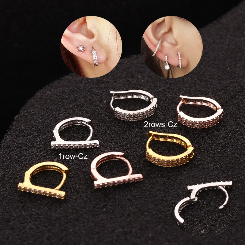 

Feelgood 1PC Silver And Gold Color Tiny Cubic Zirconia Huggie Hoop Earring Cartilage Helix Conch Lobe Ear Piercing Jewelry