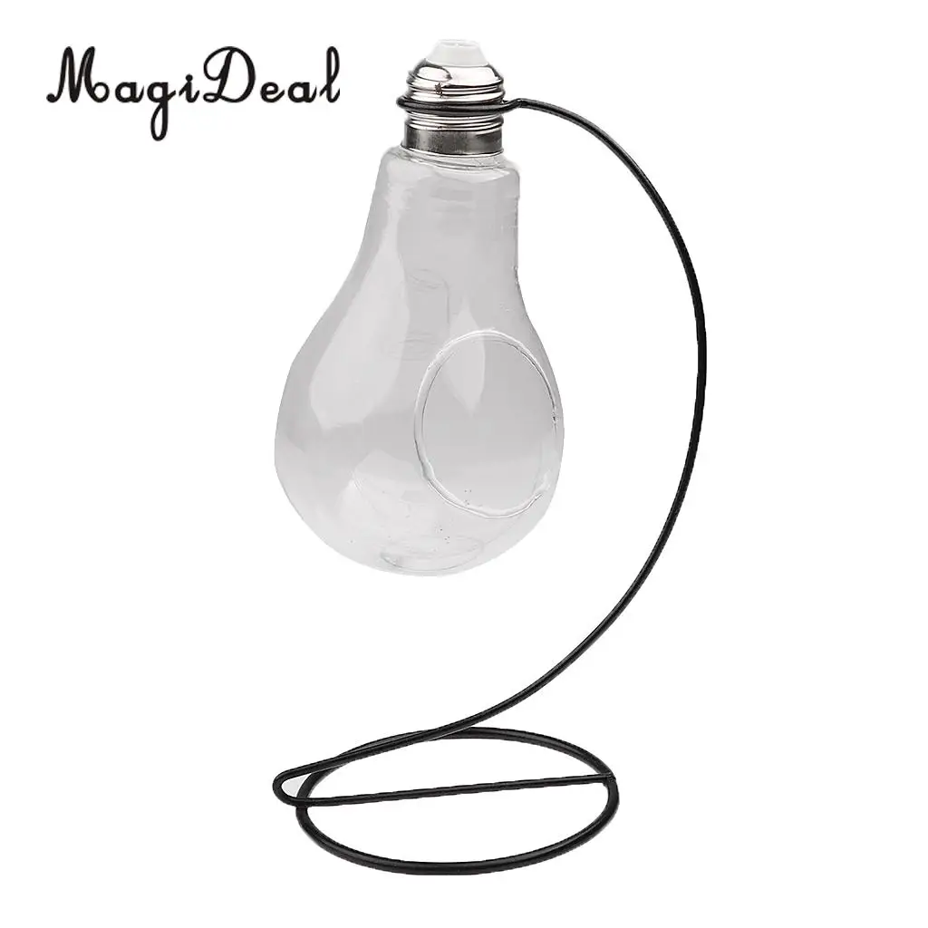 MagiDeal Handmade Bulb Glass Flower Hydroponic Vase Bottle Terrarium Container&Iron Stand for Bedroom Living Room Office Decor