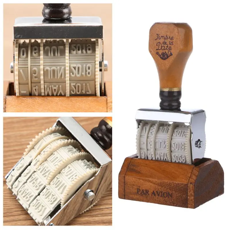 

Wooden Date Stamp For DIY Scrapbooking Craft Decor Rolling Wheel Vintage Supply