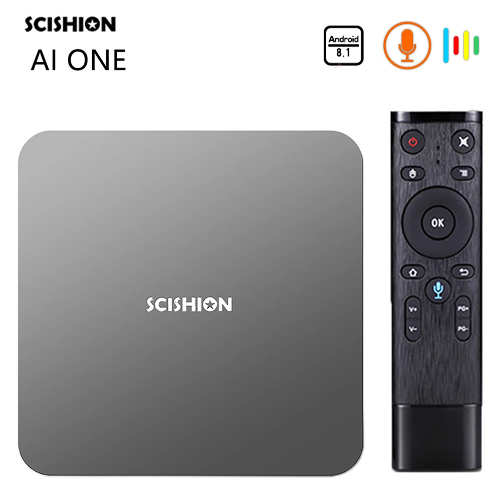 

SCISHION AI ONE Android 8.1 Smart TV Box with Voice Control Rockchip 3328 4GB 32GB 2.4GHz WiFi Set Top Box Bluetooth Set-top Box