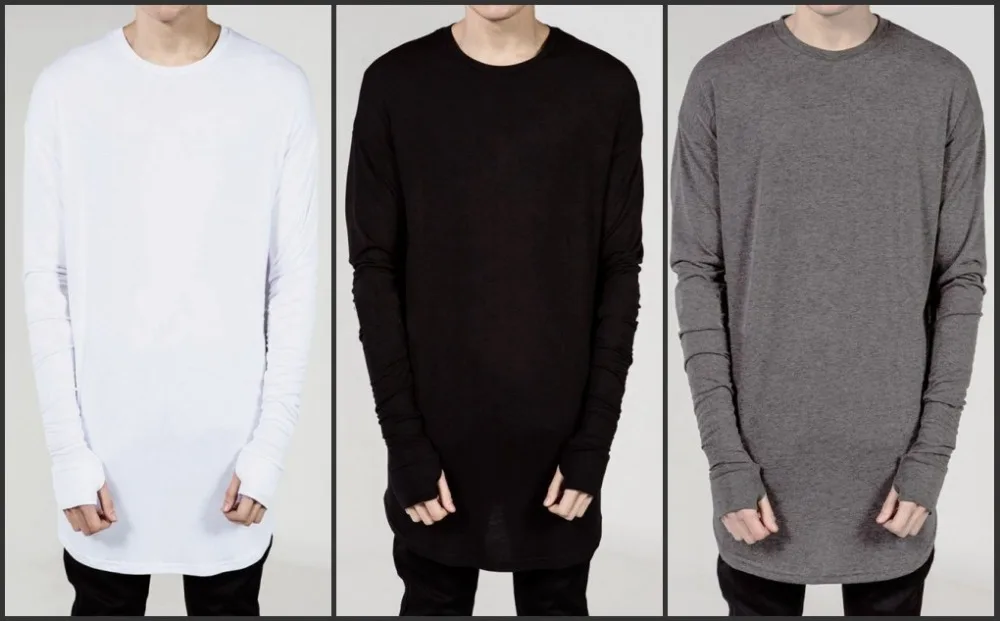 

Pullover base shirts hip hop simple clothing man black & white & grey solid color TEE street length long-sleeve tops pure style