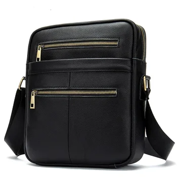 

8517 New Fashion Cowhide Leather Bags Men Large-capacity Vertical Crossbody Simple Business Shoulder Bag