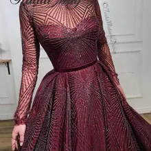 Блестками бордовые, с длинными рукавами арабский вечернее платье длинные Дубай Выпускные платья мусульманин Кафтан Для женщин официальная Вечеринка платья