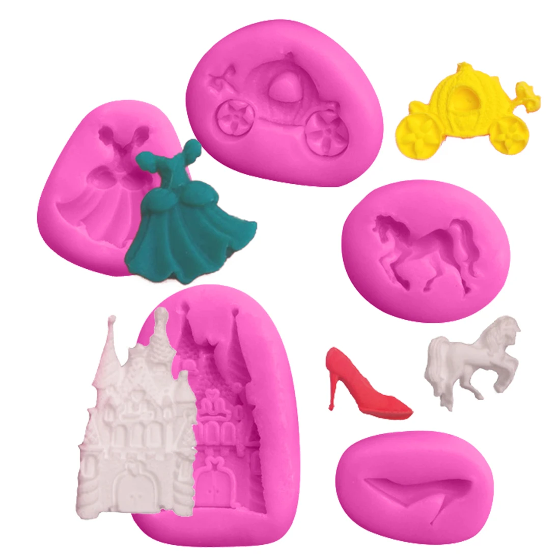 

1PC Fairy Tale Pumpkin Car Dream Castle Wedding Dress Silicone Soap Mold Fondant Cake Chocolate Stencils Kitchen Baking