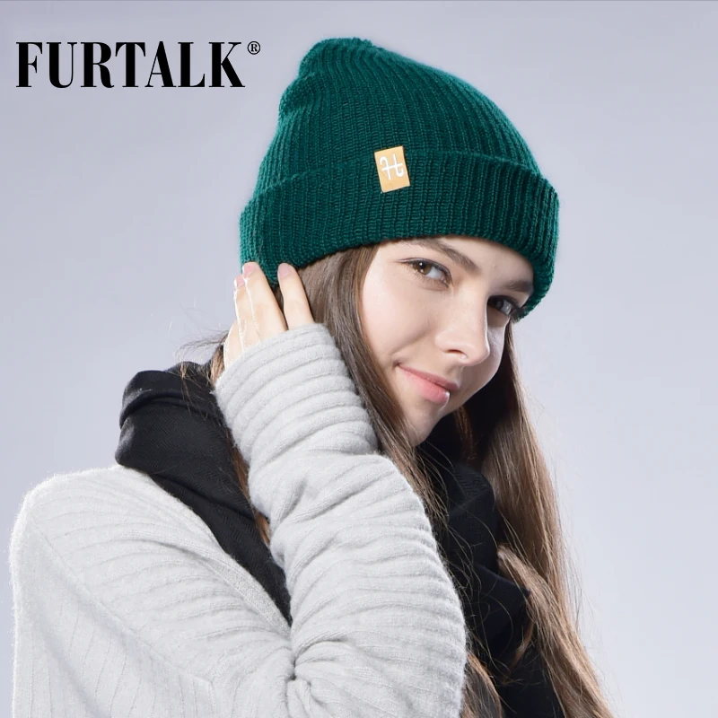 FURTALK Шерсть Вязаная ЗимняяШляпа Бини Шапка Женская Одинарная Шапки Крупной бини