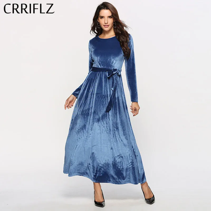 

Elegant Women Dress Solid O-neck Empire Laced Gold Velvet Dress Zipper Tie CRRIFLZ 2019 New Spring Summer Collection Office Lady