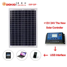 DOKIO Brand Solar Panel China 20W Blue Solar Panels + 10A 12V/24V Controller With USB Interface Battery Travel Power Supply dokio brand 20w solar panel china 480x350x17mm size 18v solar battery china polycrystalline silicon paneles solares