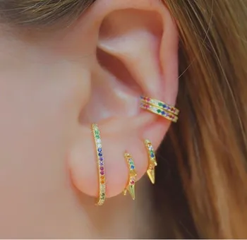 

Clip-on Earrings No Pierced Non-piercing Earcuff Ear Earrings Without Piercing 925 sterling silver with rainbow cz cuff