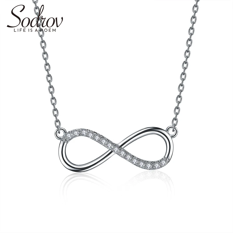 

Sodrov Necklace Jewelry Pendant 925 Silver For Women Link Chain Zircon Fine Party Lucky 8 Chian