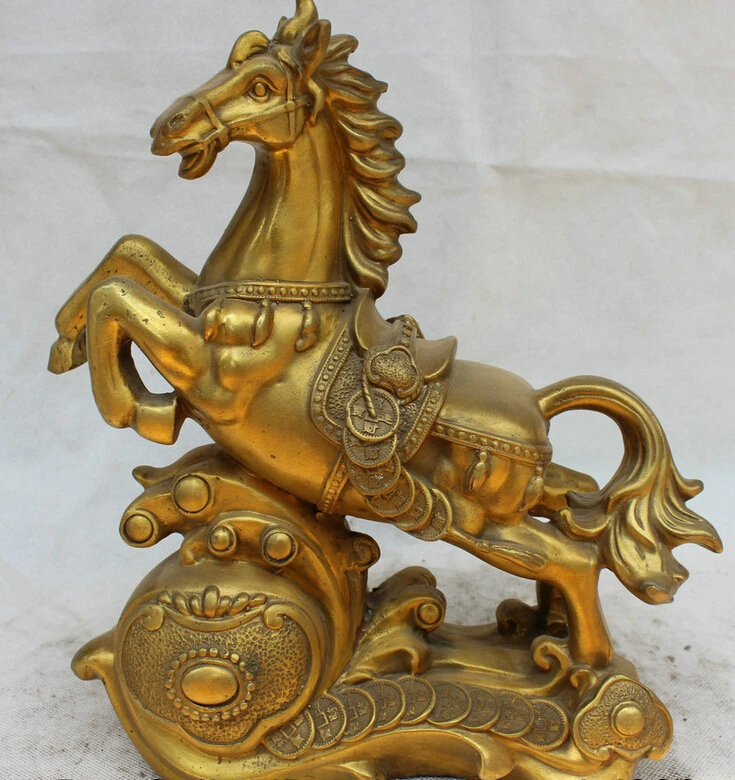 

song voge gem S5992 12" Chinese Brass Ru Yi Wealth Money Fengshui Zodiac Year Horse Statue sculpture