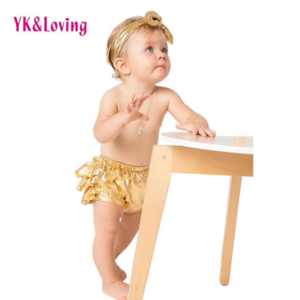 Image Toddler Newborn Baby Girls Bloomer Headband Set Cotton Shorts Ruffled Panties Gold Sliever Diapers Cover Cuteles Skirt Minions
