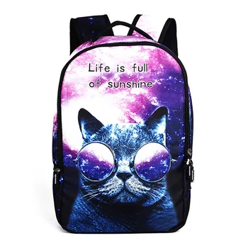 

HOBBAGGO Women School Bag 3D Cartoon Cat Backpack Rucksack for Girls Travel Sport 88 New