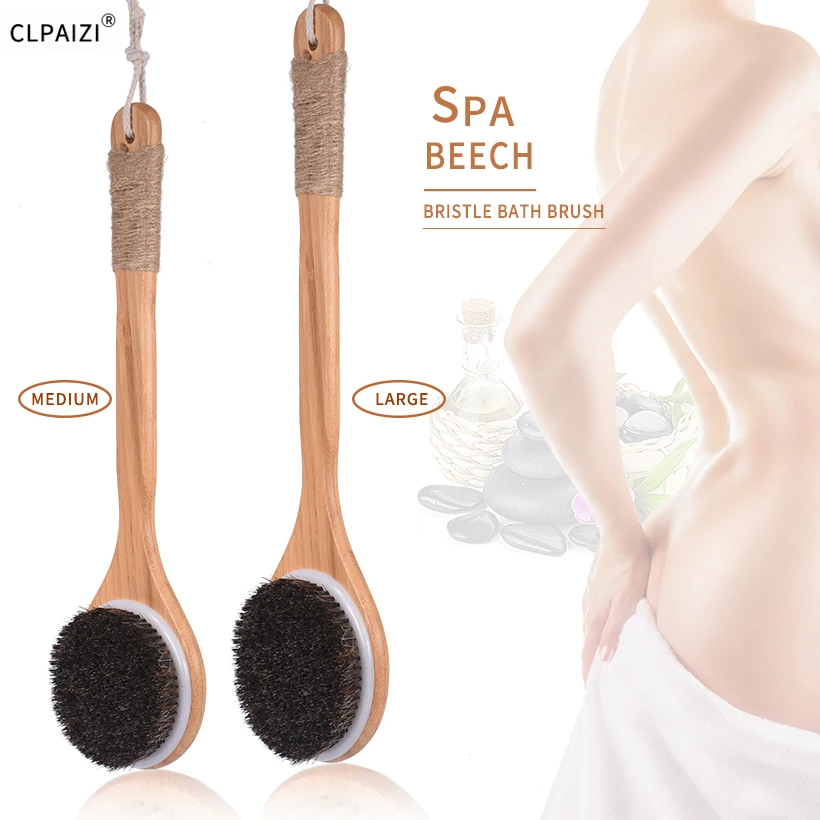 

CLPAIZI Exfoliating Dry Brush Natural Bristle Bath Brushes Long Bamboo Handle Natural Horse Mane Home SPA Woman Man Skin Care