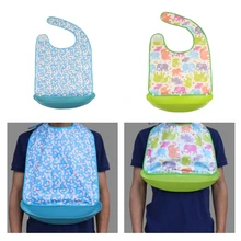 2 Pcs Large Adult Bib, Waterproof Reusable Clothing Protector with Crumb Catcher for Senior Men and Women Bibs