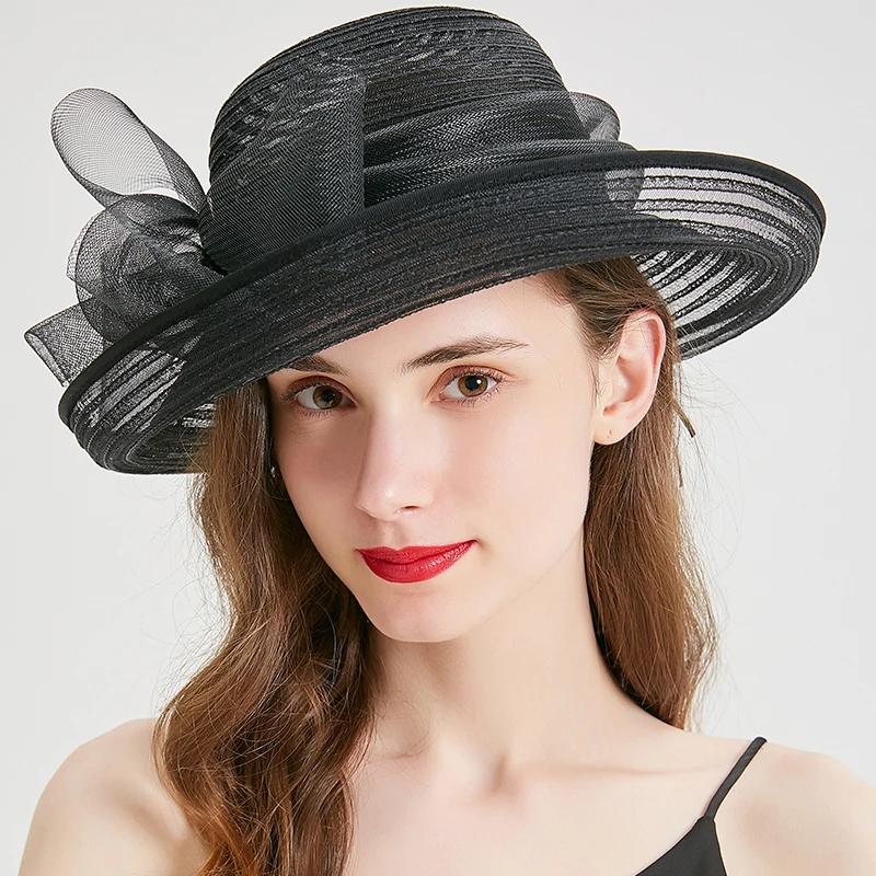 Новое поступление, модная женская свадебная шляпа с цветами, элегантные летние шляпы с широкими полями для девушек и женщин, уличная пляжная кепка с бантом, шляпа от солнца