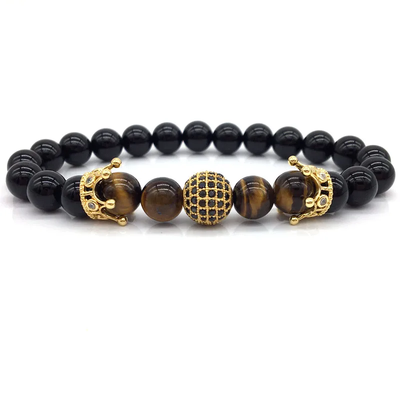 

Classic Crown Men Bracelet 2019 New Classic Fashion Stone Beaded Charm Ball Bracelet For Men Fashion Jewelry Gift