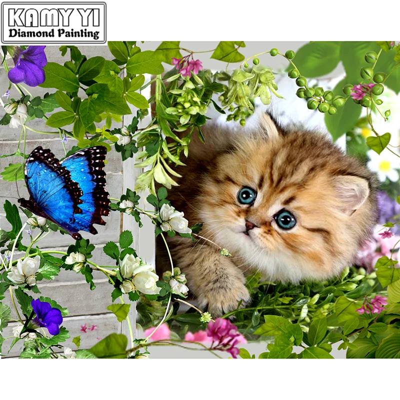 5D DIY алмазная живопись &quotКот в виде цветов и бабочек&quot Алмазная вышивка