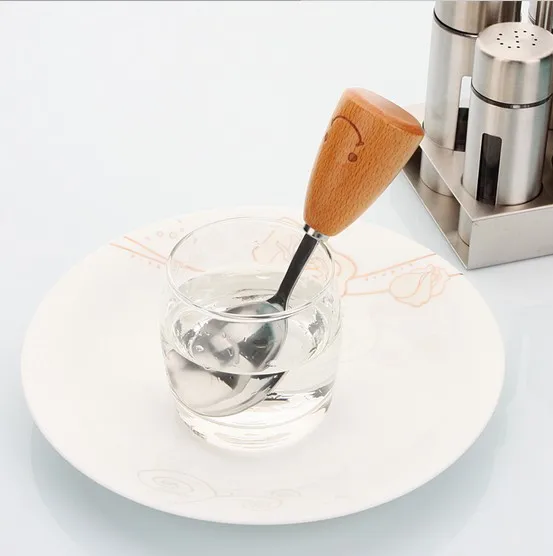 1PC Cute Tea Spoon Smile Face Pattern Wood Handle Spoons For Coffee Soup Kitchen Tableware Utensils KX 225