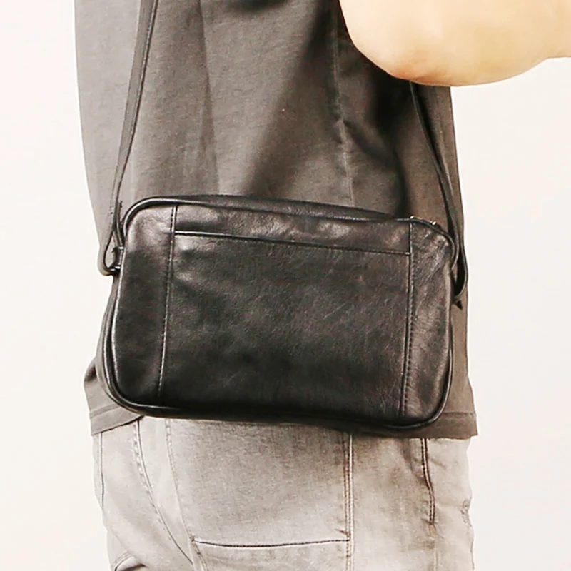 AETOO мужская кожаная сумка, косая сумка для переноски, модная трендовая мини простая сумка из воловьей кожи