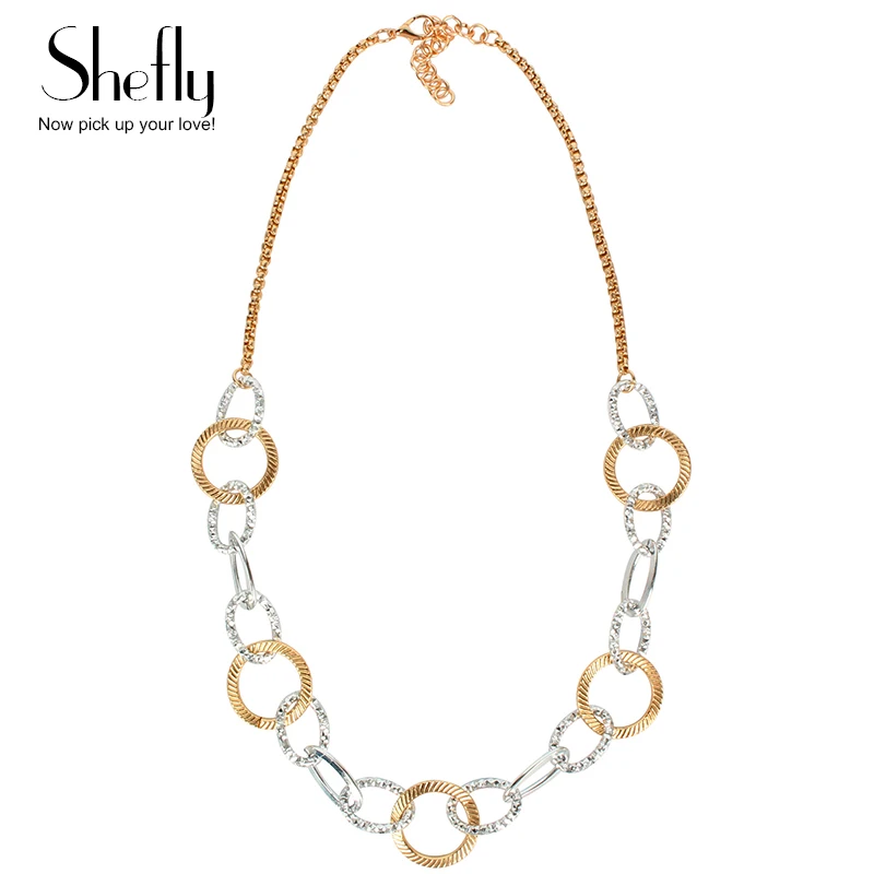 

European American Circles Statement Necklace Female Sweater Chain Long Necklace Gold Silver Mix Color Womens Necklaces Jewelry