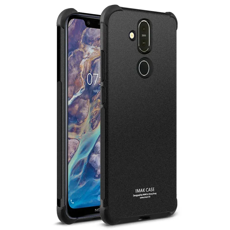 IMAK подушка безопасности для Nokia X7 чехол силиконовый сольф ТПУ чехол для Nokia X71 Чехол+ пленка для экрана для Nokia 8,1 противоударный чехол - Цвет: Matte Black