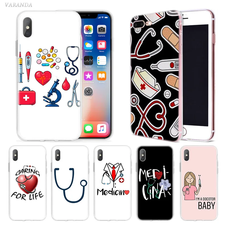 

Nurse Medical Case For iphone XS Max XR X 10 7 7S 8 6 6S Plus 5 5SE 5C 6+ 7+ 8+ Fundas Capa Cas Silicone Cubre Phone Cover Coque