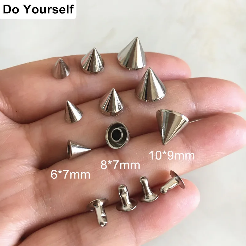 100 sets Silver Cone Rapid Rivet Studs,Cone Cap Metal Rivets Studs For