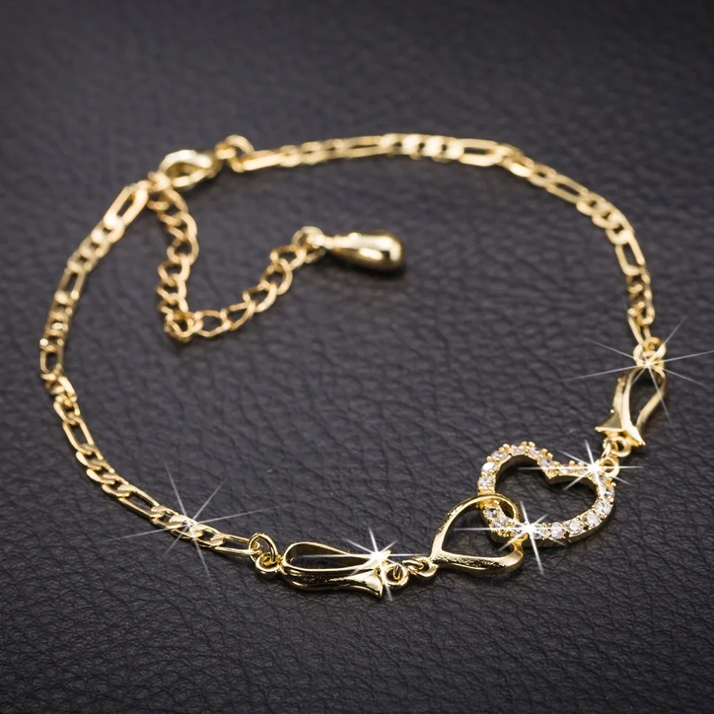 

Shing Gold Silver Women Anklet Heart Shape Crystal Rhinestone Sandals Beads Foot Jewelry Flowers Leg Chain Anklets