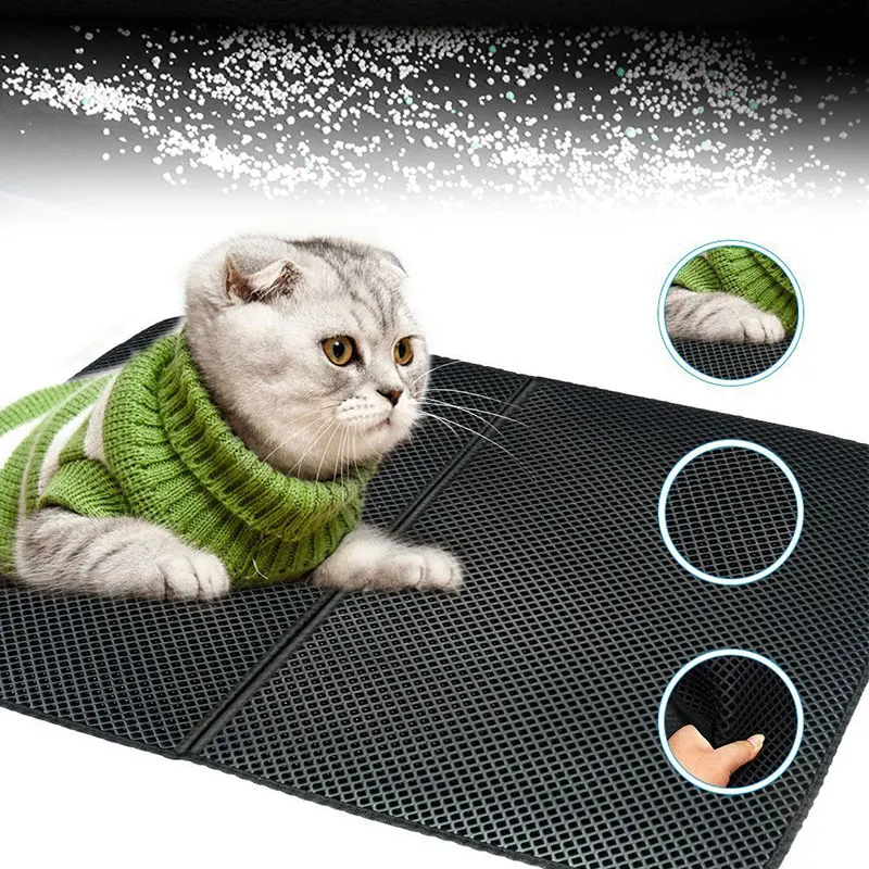 

Cats Litter Trapper Nonslip Protect Floor Creative Black/Grey Cat Litter Mat Durable Waterproof EVA Cat Litter Pad Feeding Mats